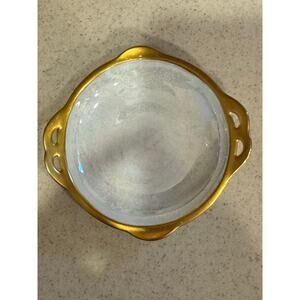 Vintage German Lusterware Round Dish gold Rim